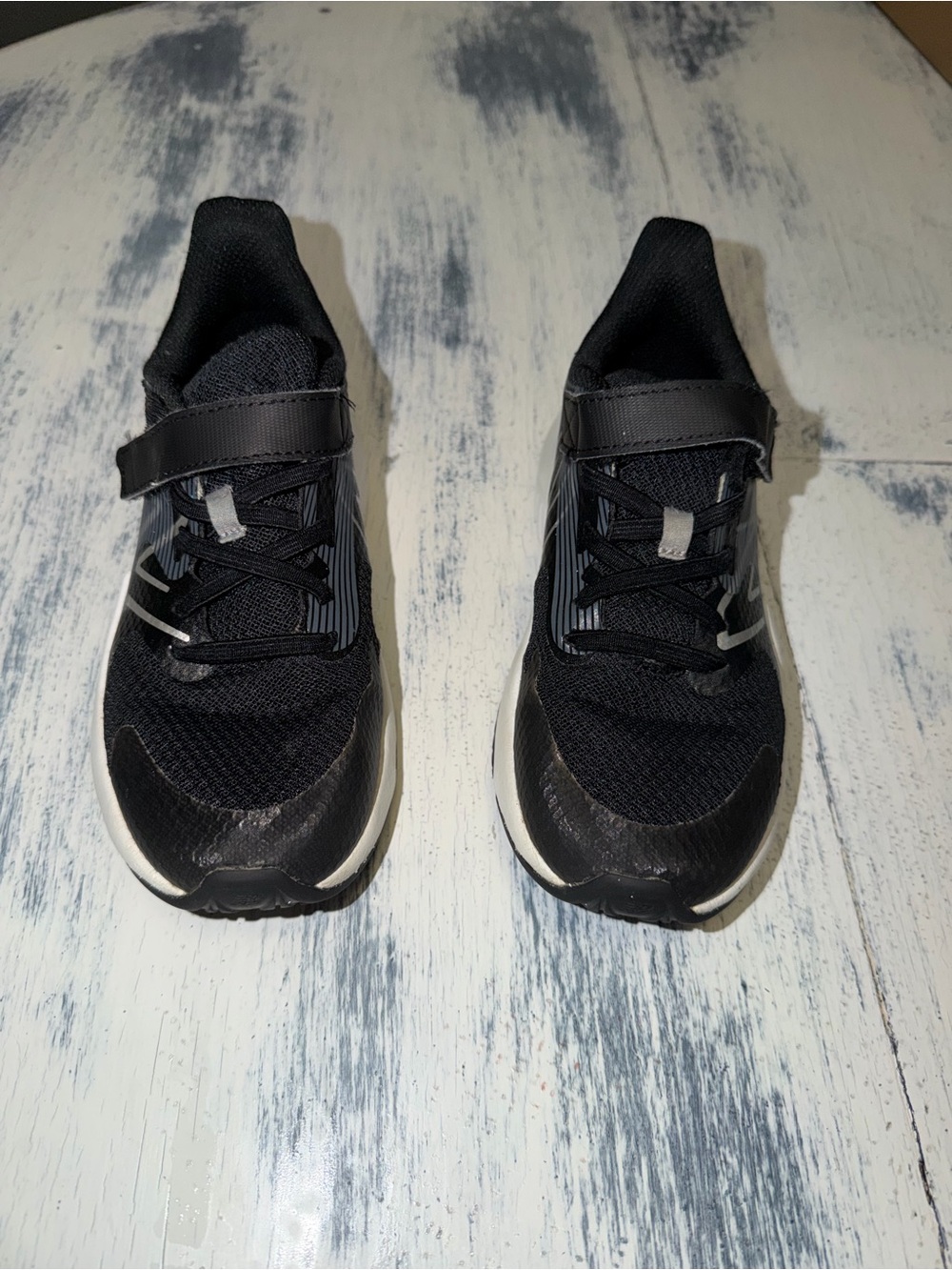 New Balance Black and White Kids Sneakers with Hook-and-Loop Strap